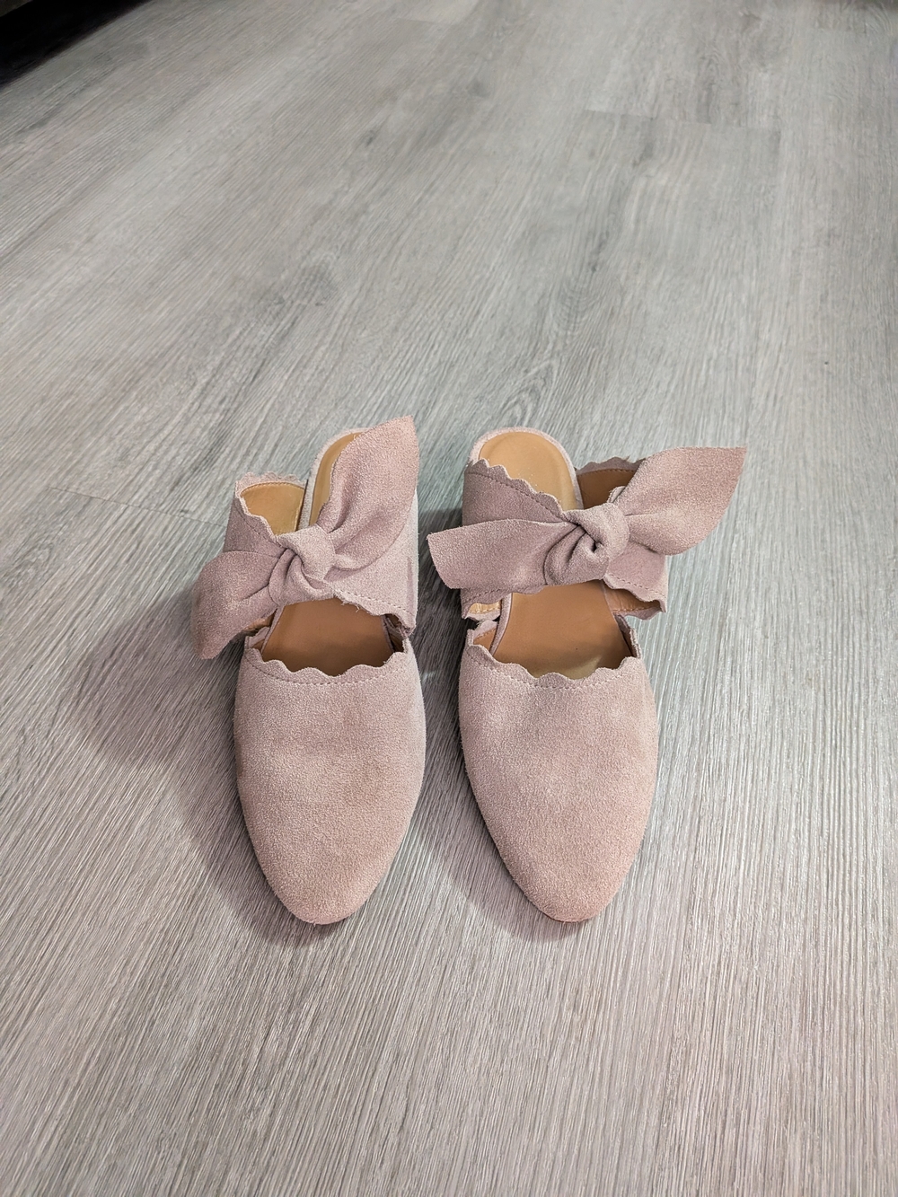 Tan Suede Bow Backless Mules By Klub Nico